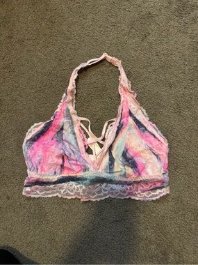 PINK Victoria's Secret Tie-Dye Lace Halter Bralette - Pink Multi